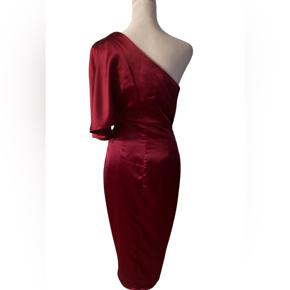 NWOT DO+BE Women One-Shoulder Wine Red Dress Satin Fabric 100% Polyester.Small - Picture 5 of 16